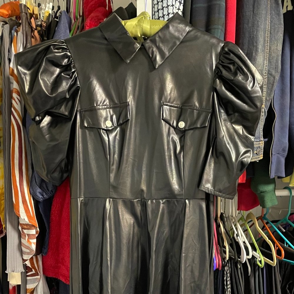 Black Vegan Leather Midi Dress